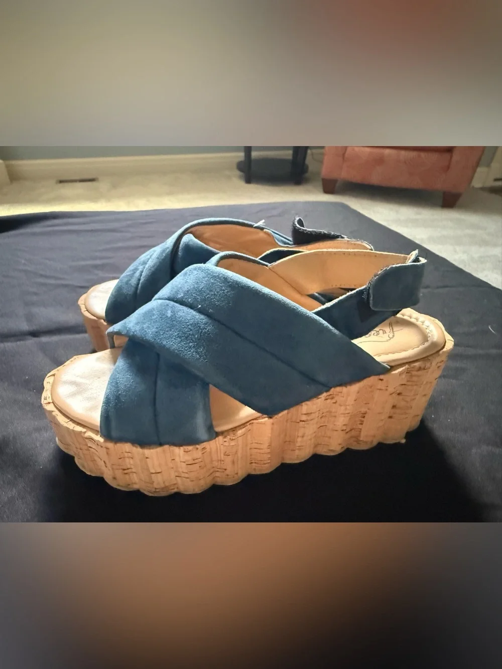 37 Free People Noelle PlatformTeal Suede Crisscross Platform Wedge  Italy 6.5